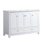 48" White Wood Freestanding Four Door Bathroom Vanity With Sink And Two Drawers