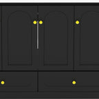 48" Black Wood Freestanding Four Door Bathroom Vanity With White Sink And Two Drawers