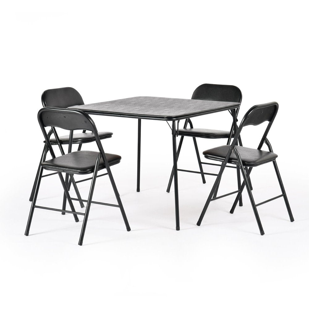 Five Piece Black Square Wood Dining Set with Four Chairs