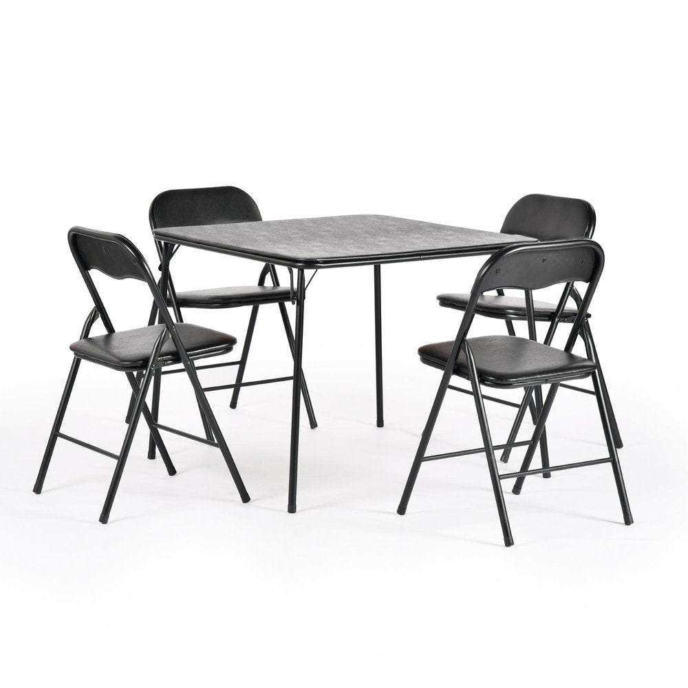 Five Piece Black Square Wood Dining Set with Four Chairs