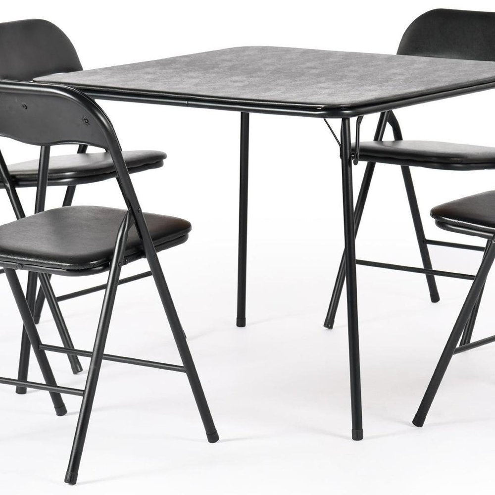Five Piece Black Square Wood Dining Set with Four Chairs