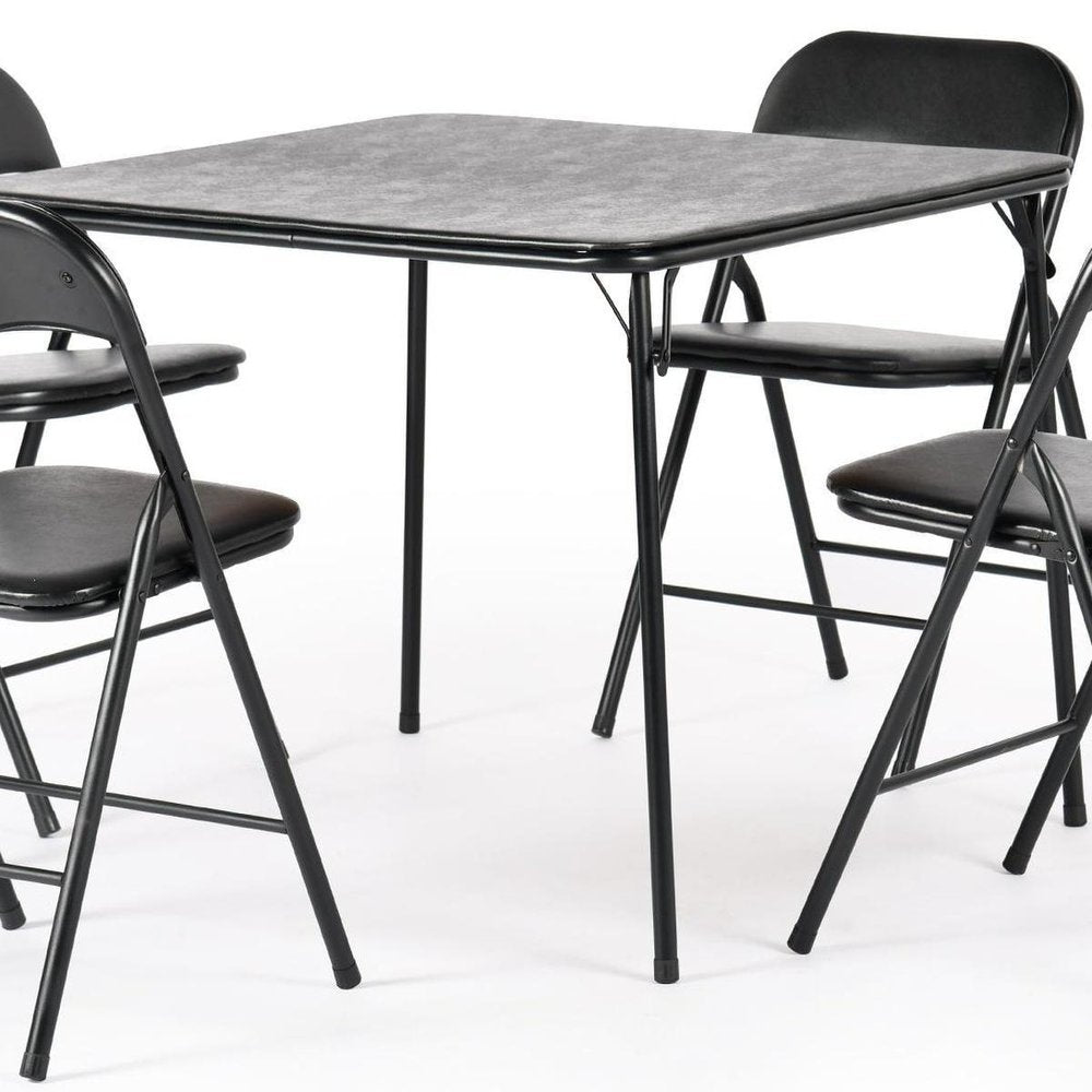 Five Piece Black Square Wood Dining Set with Four Chairs