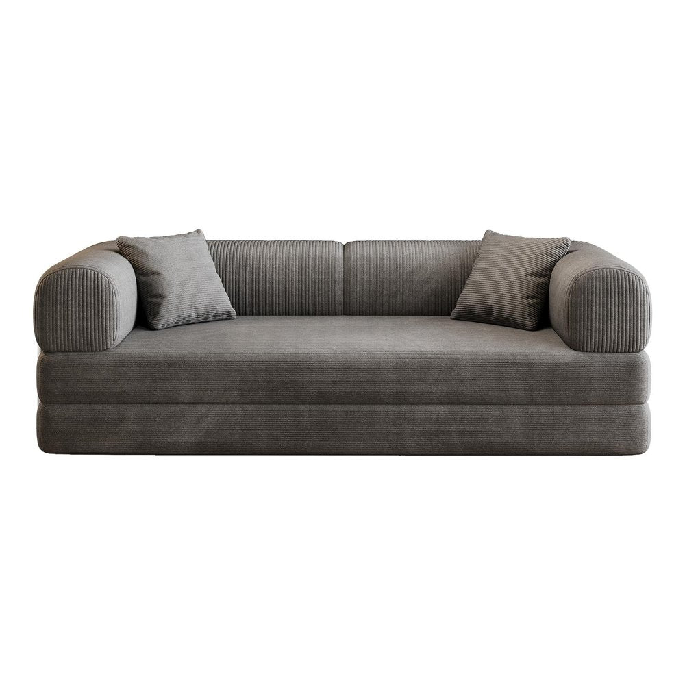 79" Blue Corduroy Convertible Futon Sleeper Sofa With Toss Pillows