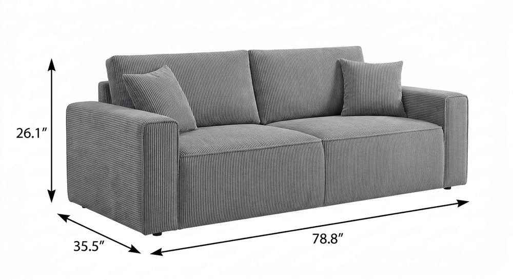 79" Blue Corduroy Convertible Futon Sleeper Sofa With Toss Pillows