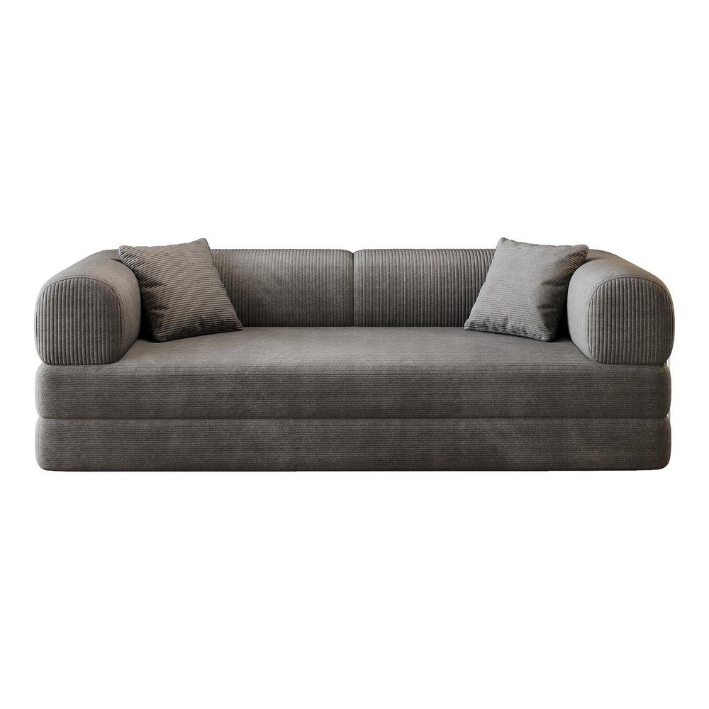79" Blue Corduroy Convertible Futon Sleeper Sofa With Toss Pillows