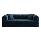 79" Blue Corduroy Convertible Futon Sleeper Sofa With Toss Pillows