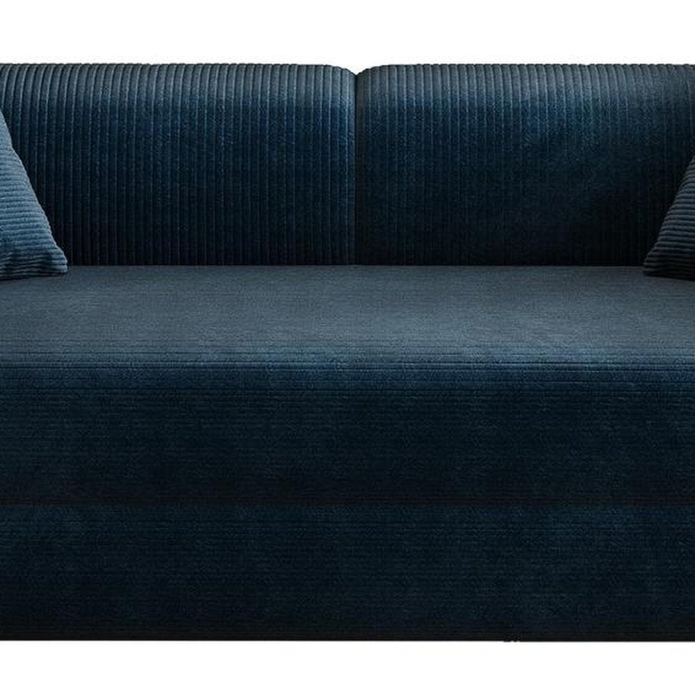 79" Blue Corduroy Convertible Futon Sleeper Sofa With Toss Pillows