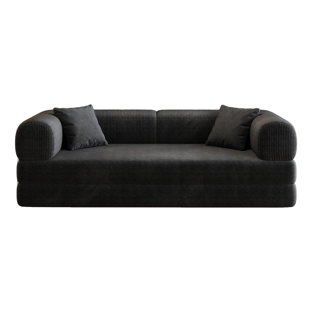 79" Black Corduroy Convertible Futon Sleeper Sofa With Toss Pillows