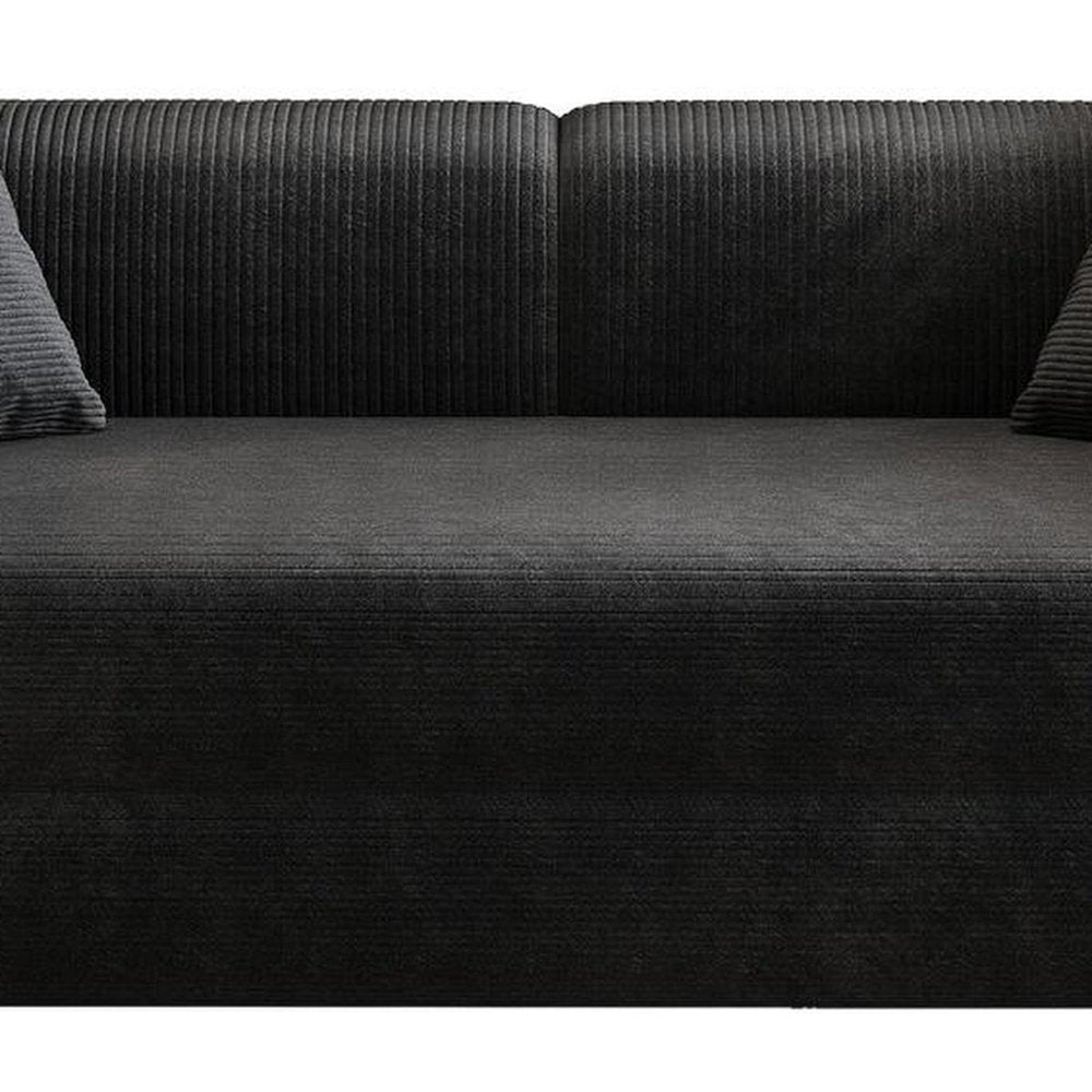 79" Black Corduroy Convertible Futon Sleeper Sofa With Toss Pillows