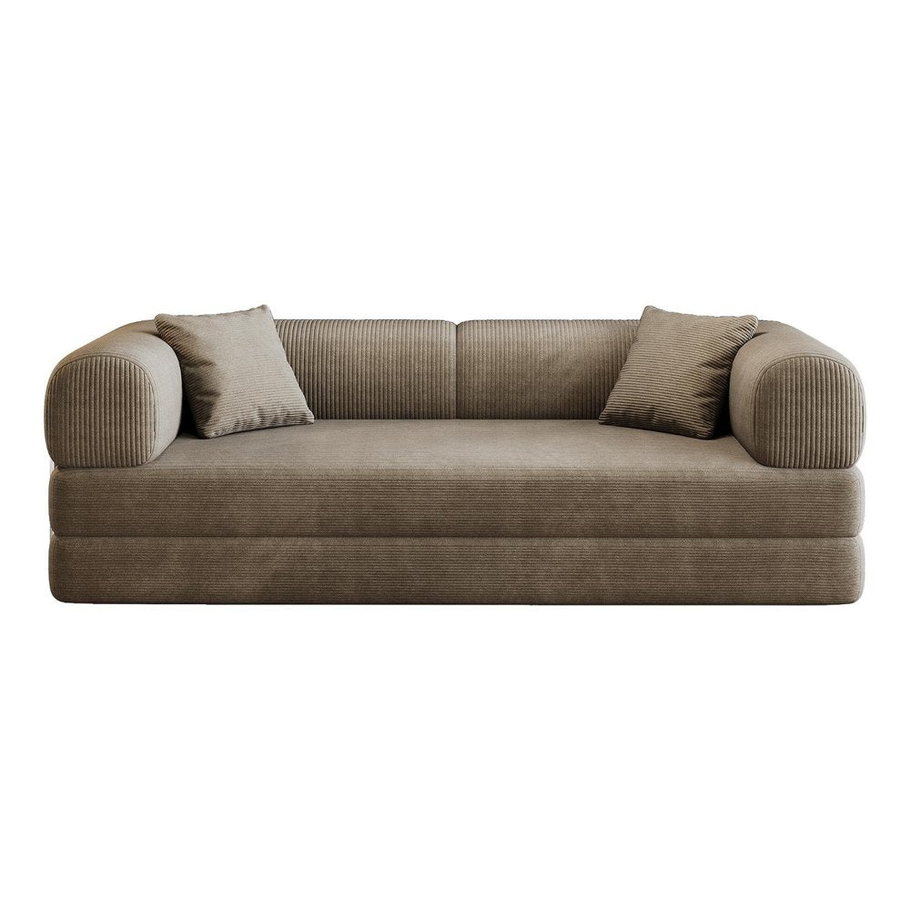 79" Black Corduroy Convertible Futon Sleeper Sofa With Toss Pillows