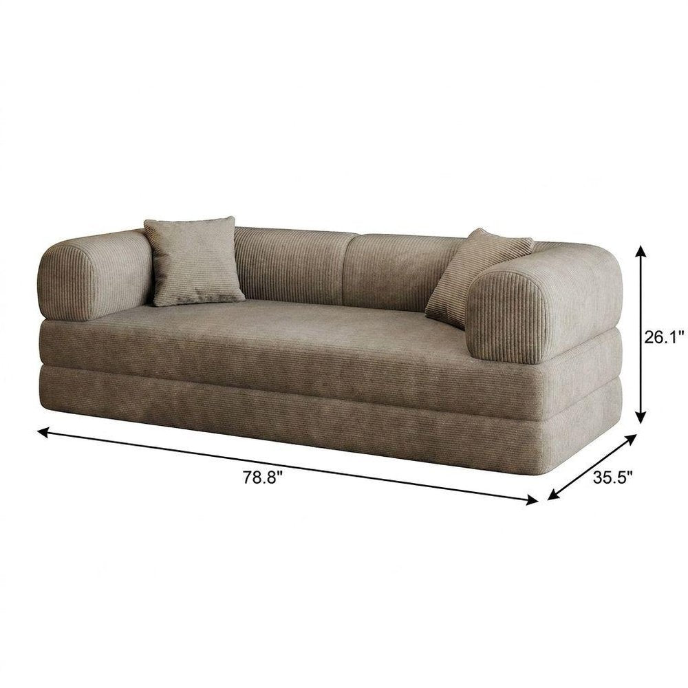79" Black Corduroy Convertible Futon Sleeper Sofa With Toss Pillows