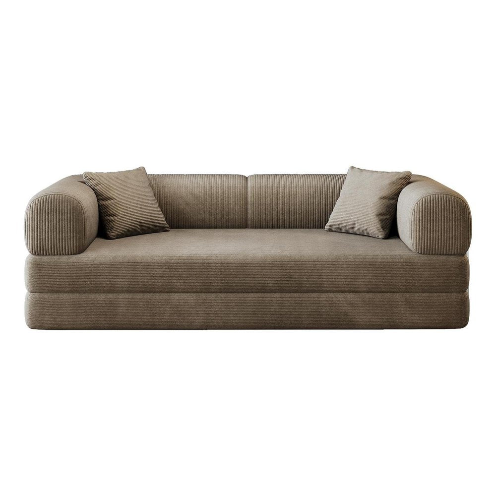 79" Black Corduroy Convertible Futon Sleeper Sofa With Toss Pillows