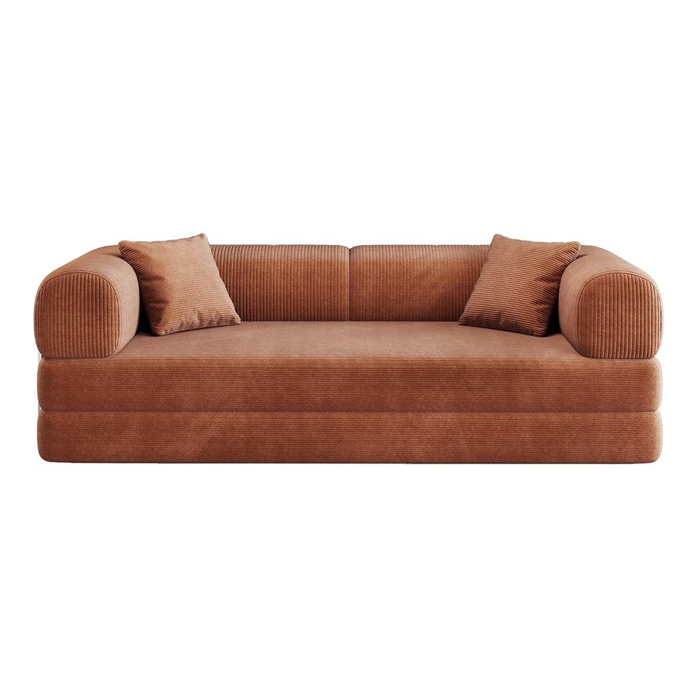 79" Black Corduroy Convertible Futon Sleeper Sofa With Toss Pillows