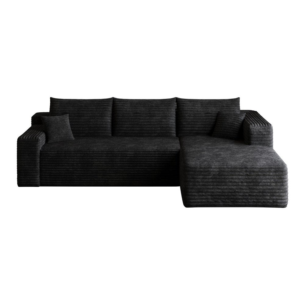Black Corduroy Modular L Shaped Sofa and Chaise Sectional