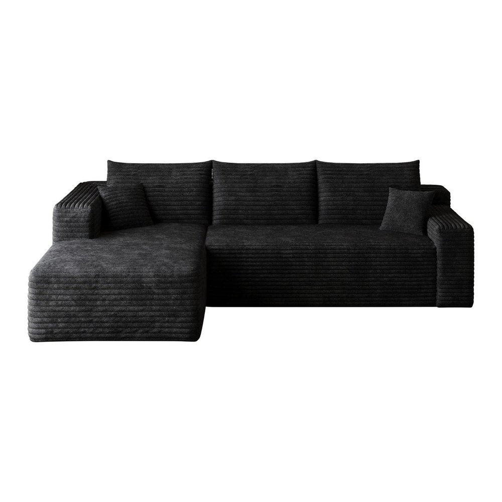 Black Corduroy Modular L Shaped Sofa and Chaise Sectional