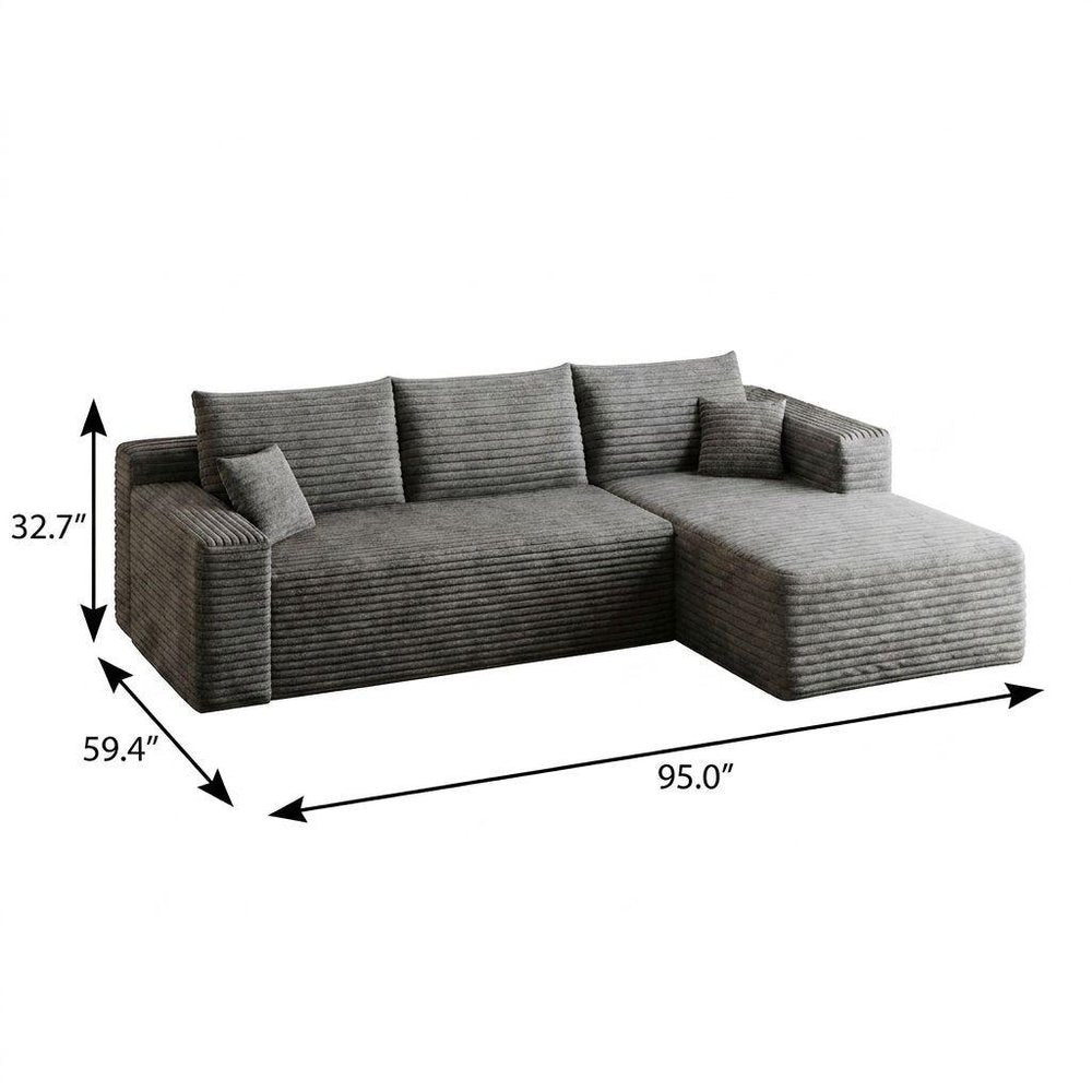 Gray Corduroy Modular L Shaped Sofa and Chaise Sectional