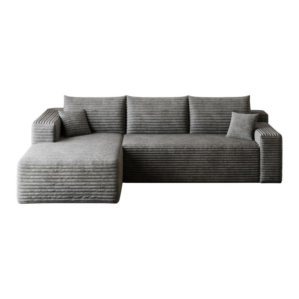 Gray Corduroy Modular L Shaped Sofa and Chaise Sectional