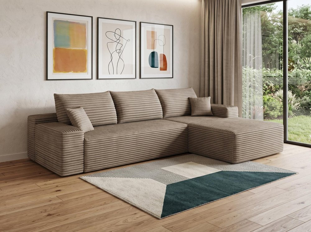 Camel Corduroy Modular L Shaped Sofa and Chaise Sectional