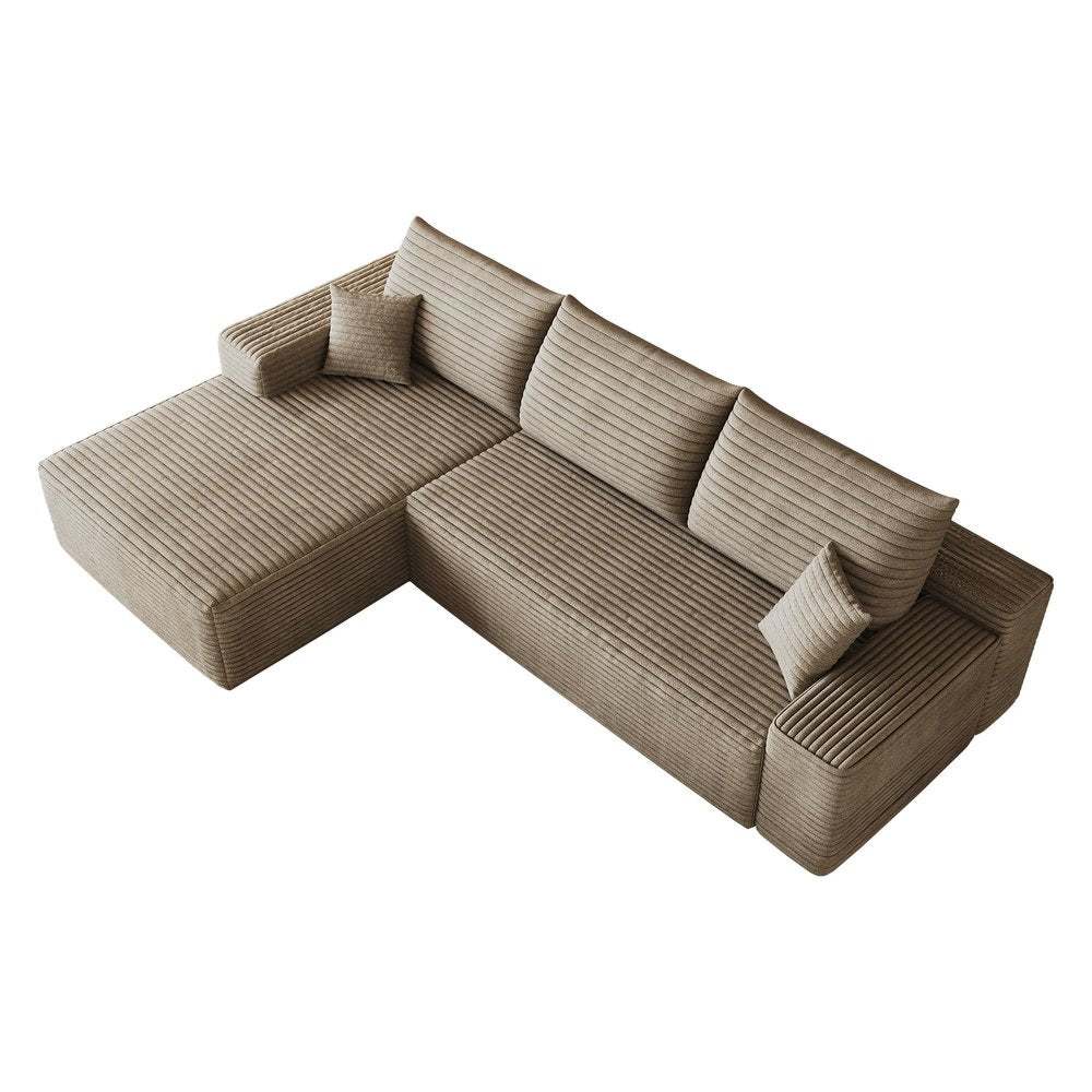 Camel Corduroy Modular L Shaped Sofa and Chaise Sectional