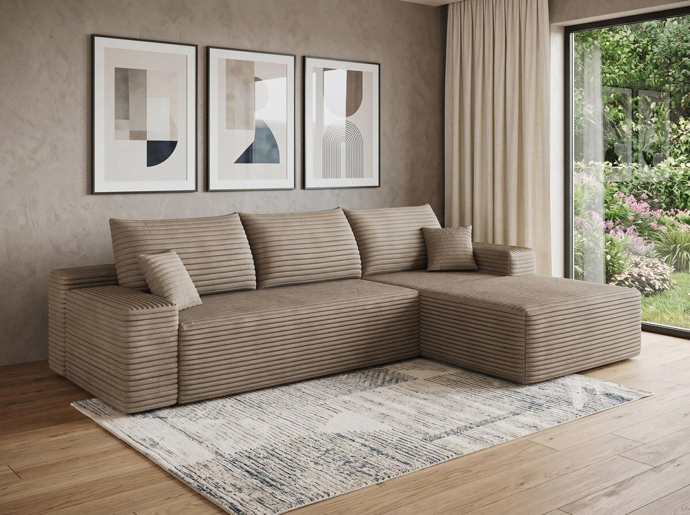 Camel Corduroy Modular L Shaped Sofa and Chaise Sectional