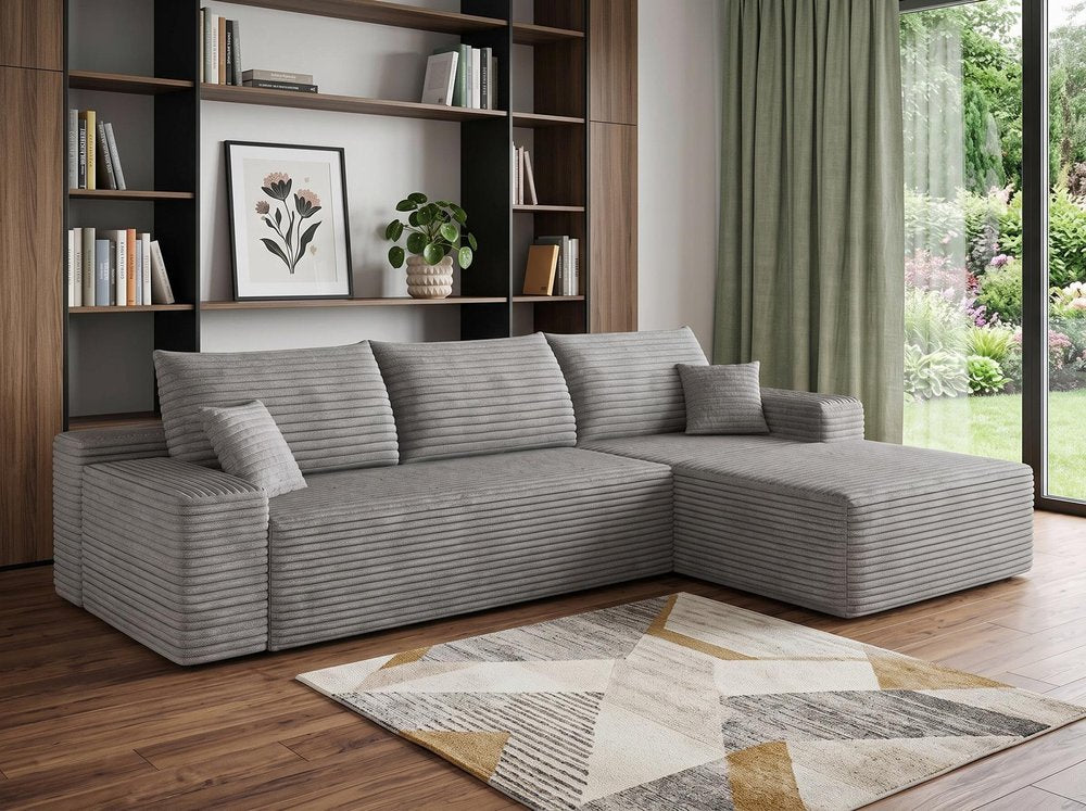 Gray Corduroy Modular L Shaped Sofa and Chaise Sectional