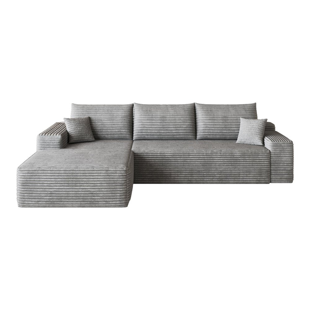 Gray Corduroy Modular L Shaped Sofa and Chaise Sectional