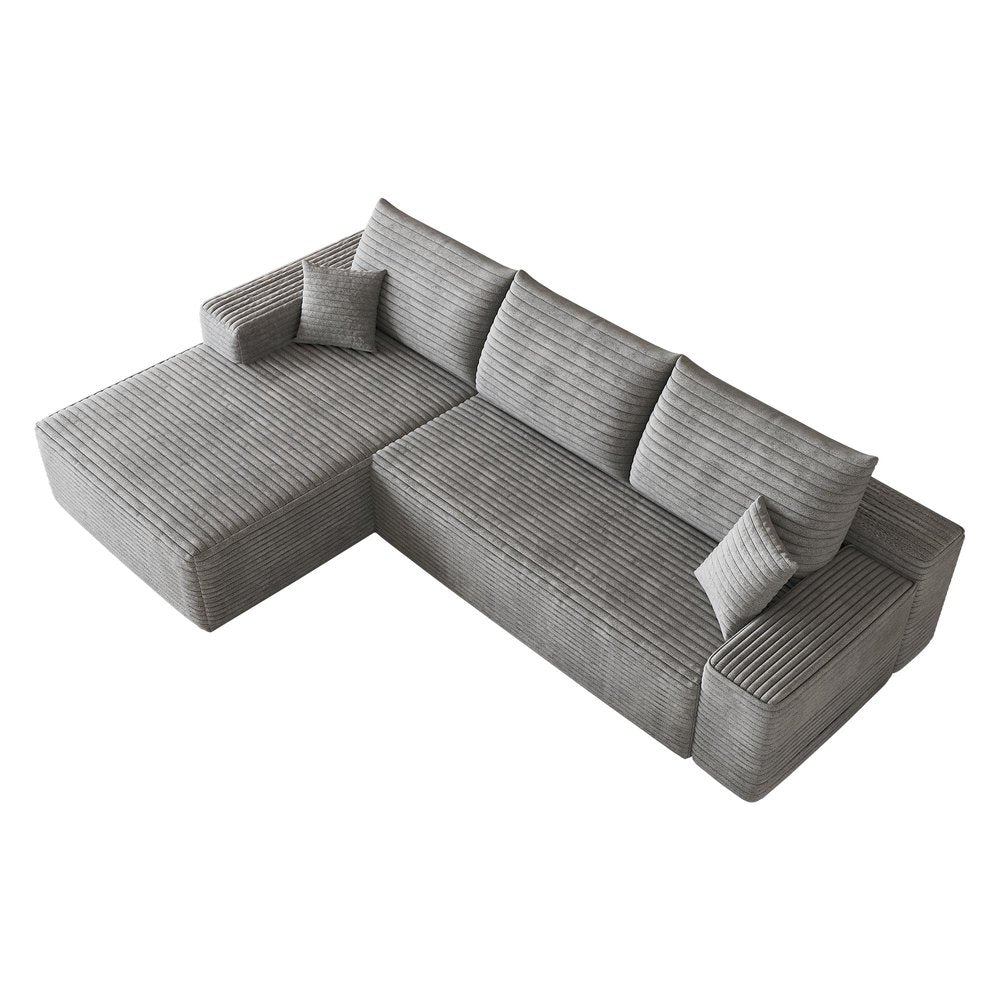 Gray Corduroy Modular L Shaped Sofa and Chaise Sectional