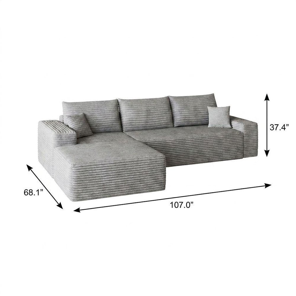 Gray Corduroy Modular L Shaped Sofa and Chaise Sectional