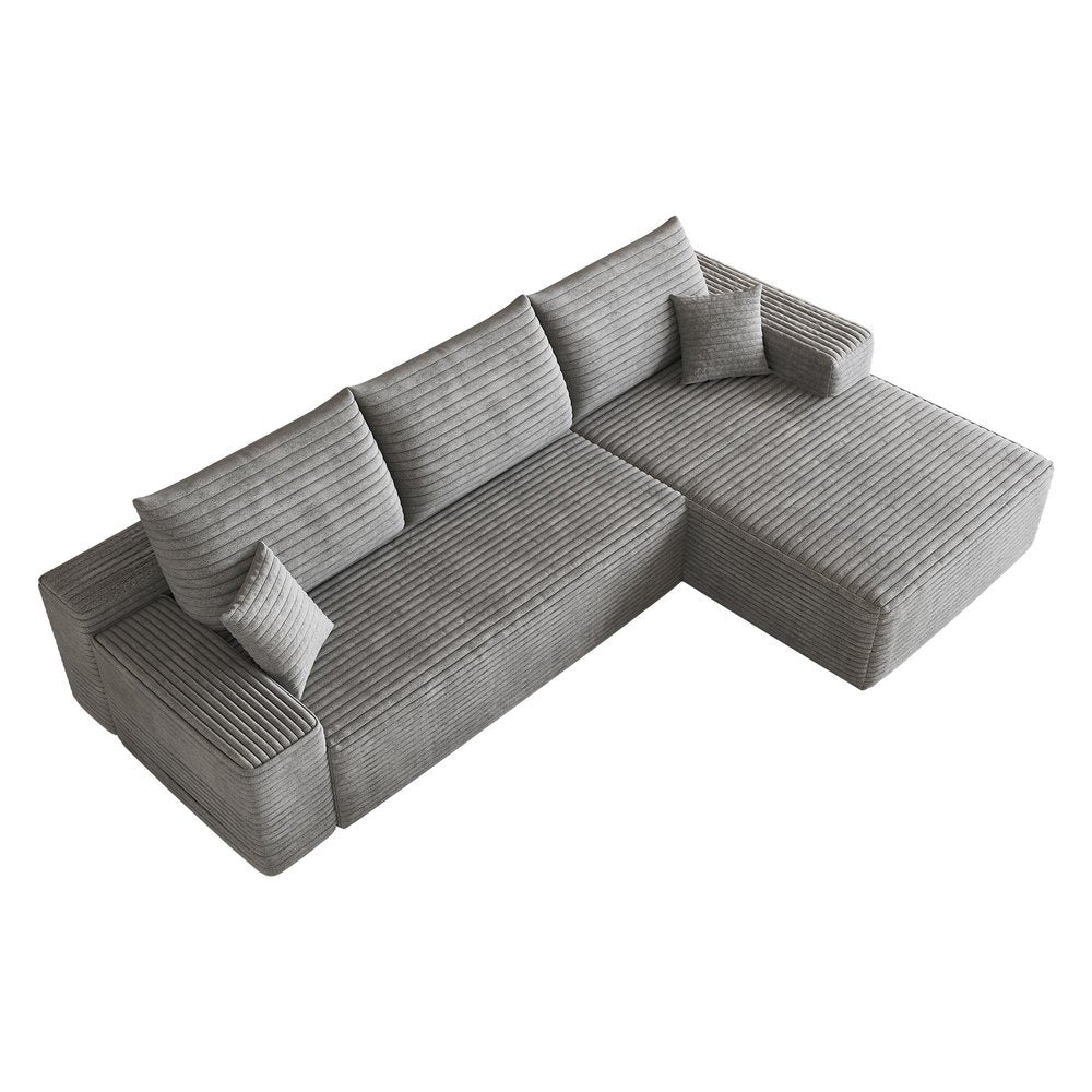Gray Corduroy Modular L Shaped Sofa and Chaise Sectional