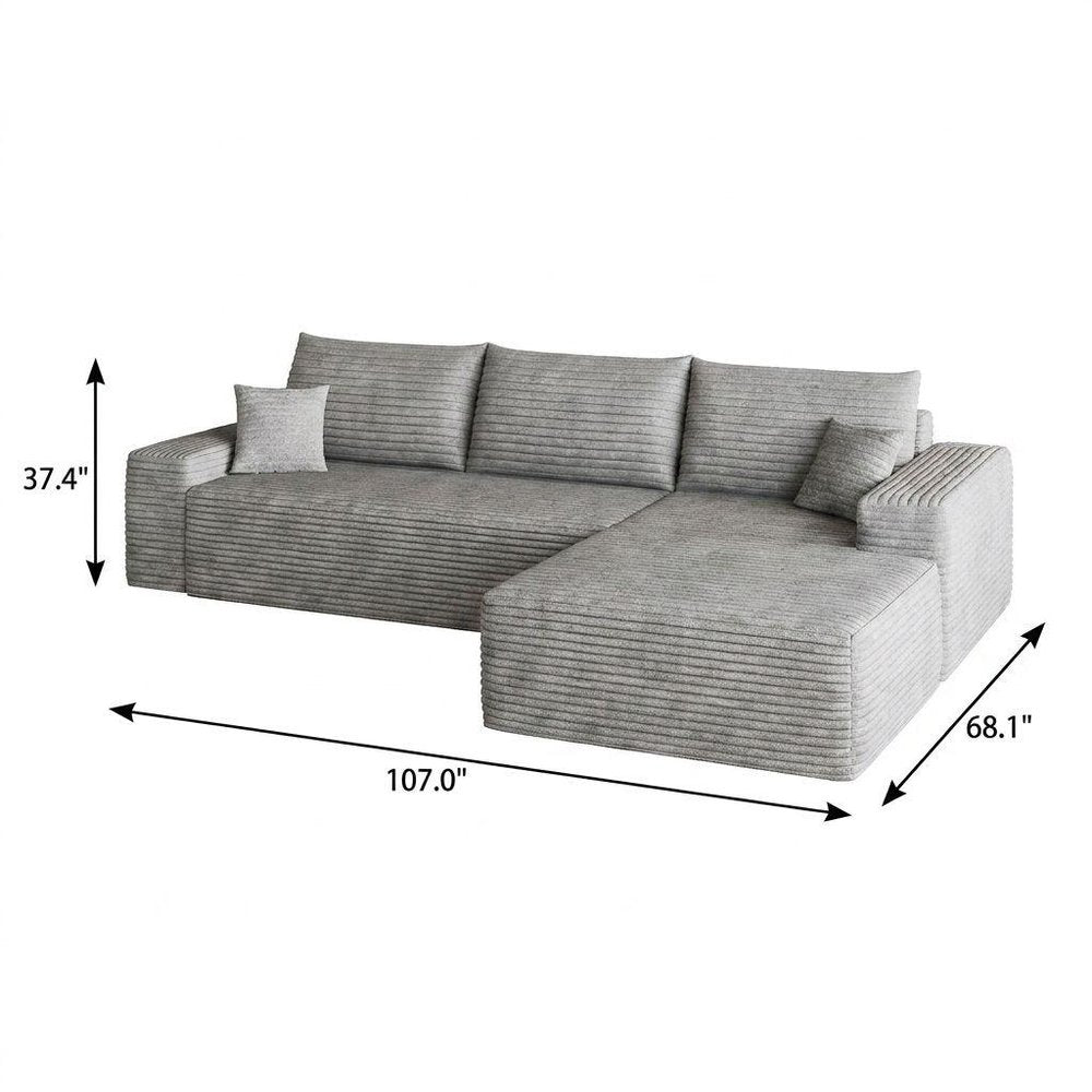 Gray Corduroy Modular L Shaped Sofa and Chaise Sectional