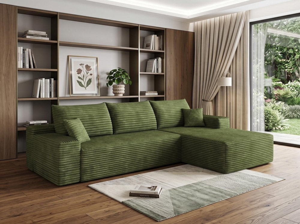 Green Corduroy Modular L Shaped Sofa and Chaise Sectional