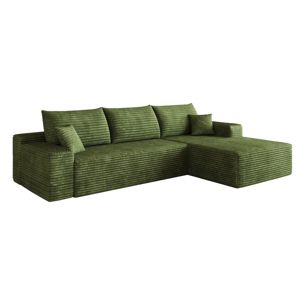 Green Corduroy Modular L Shaped Sofa and Chaise Sectional