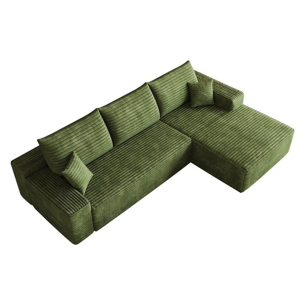 Green Corduroy Modular L Shaped Sofa and Chaise Sectional