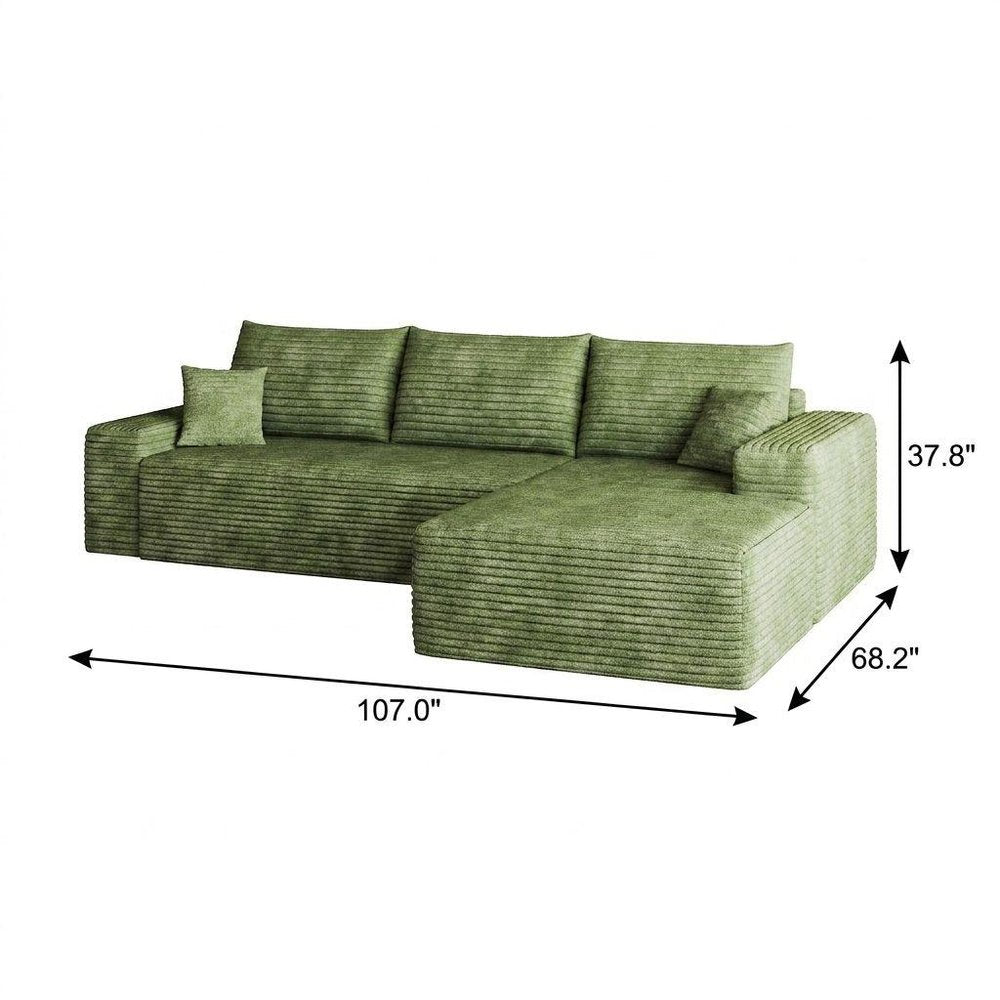 Green Corduroy Modular L Shaped Sofa and Chaise Sectional