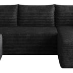 95" Black Corduroy Modular Chaise Style Sofa With Ottoman And Toss Pillows