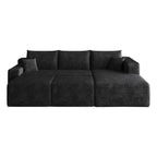 95" Black Corduroy Modular Chaise Style Sofa With Ottoman And Toss Pillows