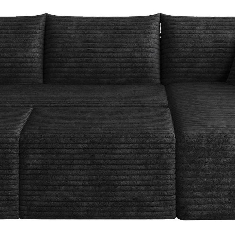 95" Black Corduroy Modular Chaise Style Sofa With Ottoman And Toss Pillows