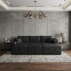 95" Black Corduroy Modular Chaise Style Sofa With Ottoman And Toss Pillows