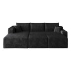 95" Black Corduroy Modular Chaise Style Sofa With Ottoman And Toss Pillows