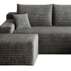 95" Dark Gray Corduroy Modular Chaise Style Sofa With Ottoman And Toss Pillows