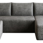95" Dark Gray Corduroy Modular Chaise Style Sofa With Ottoman And Toss Pillows