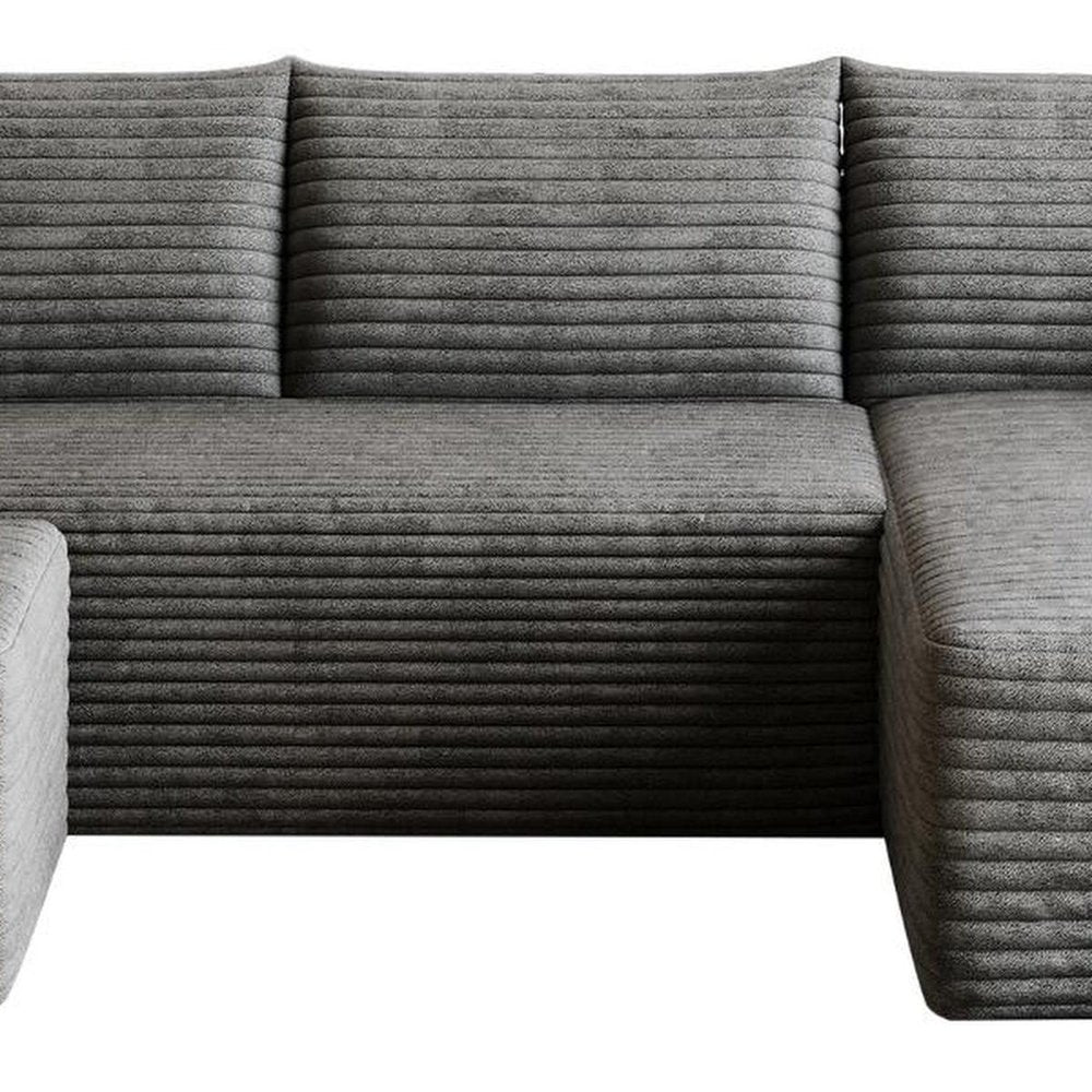 95" Dark Gray Corduroy Modular Chaise Style Sofa With Ottoman And Toss Pillows
