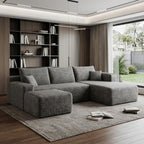 95" Dark Gray Corduroy Modular Chaise Style Sofa With Ottoman And Toss Pillows