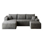 95" Dark Gray Corduroy Modular Chaise Style Sofa With Ottoman And Toss Pillows