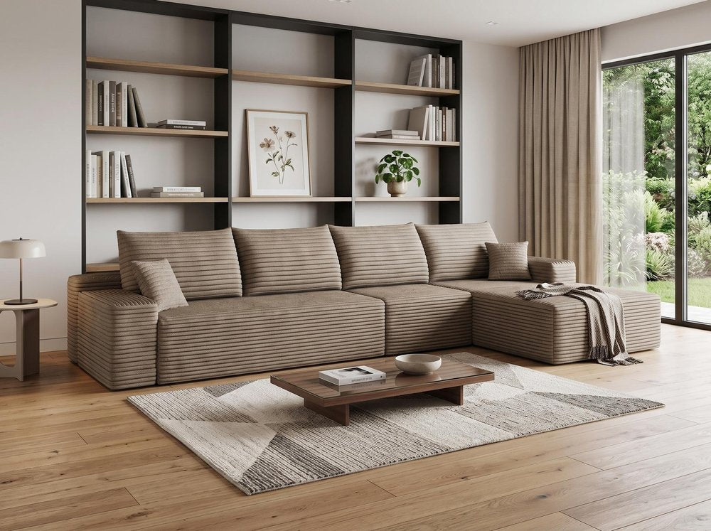 Camel Corduroy Modular L Shaped Sofa and Chaise Sectional