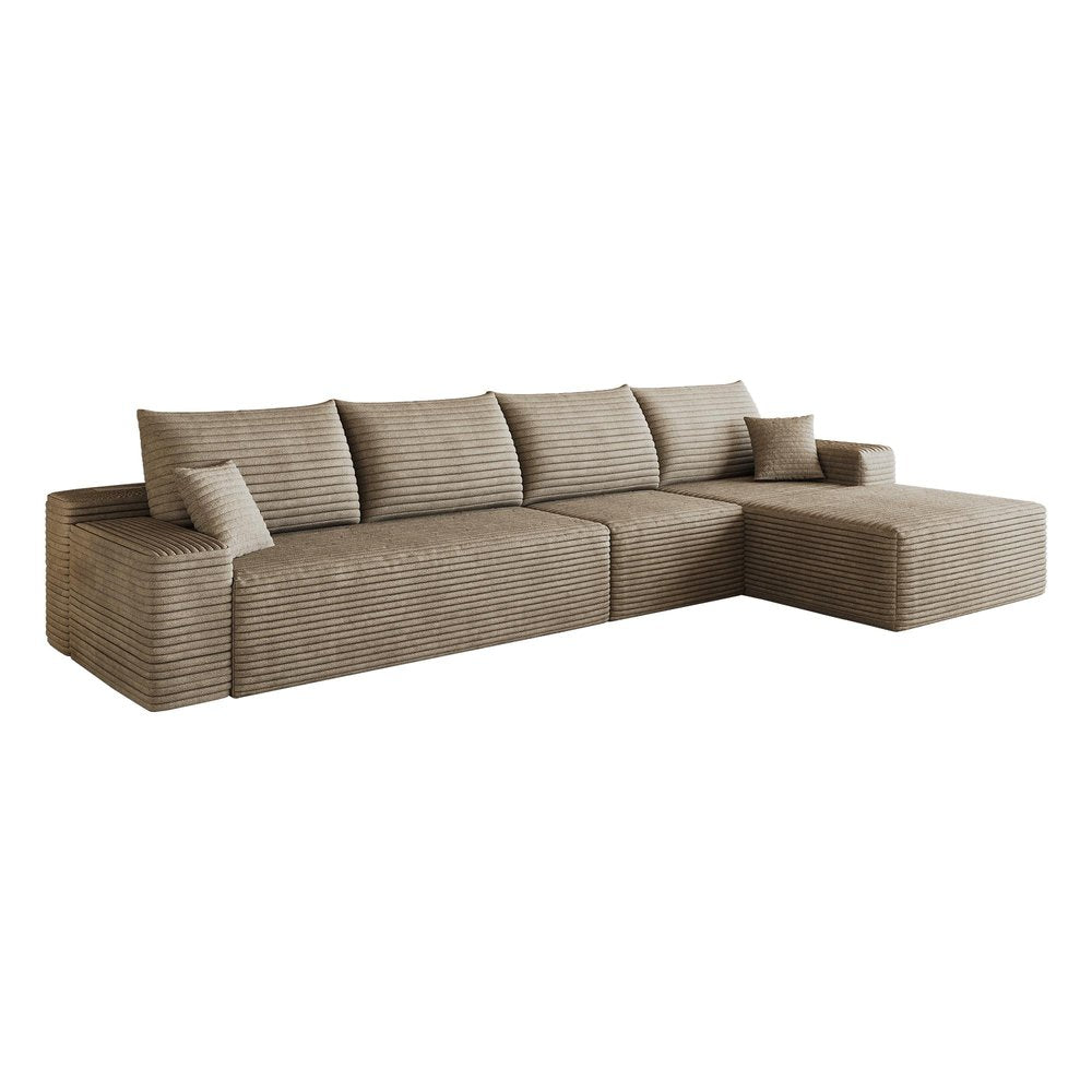 Camel Corduroy Modular L Shaped Sofa and Chaise Sectional