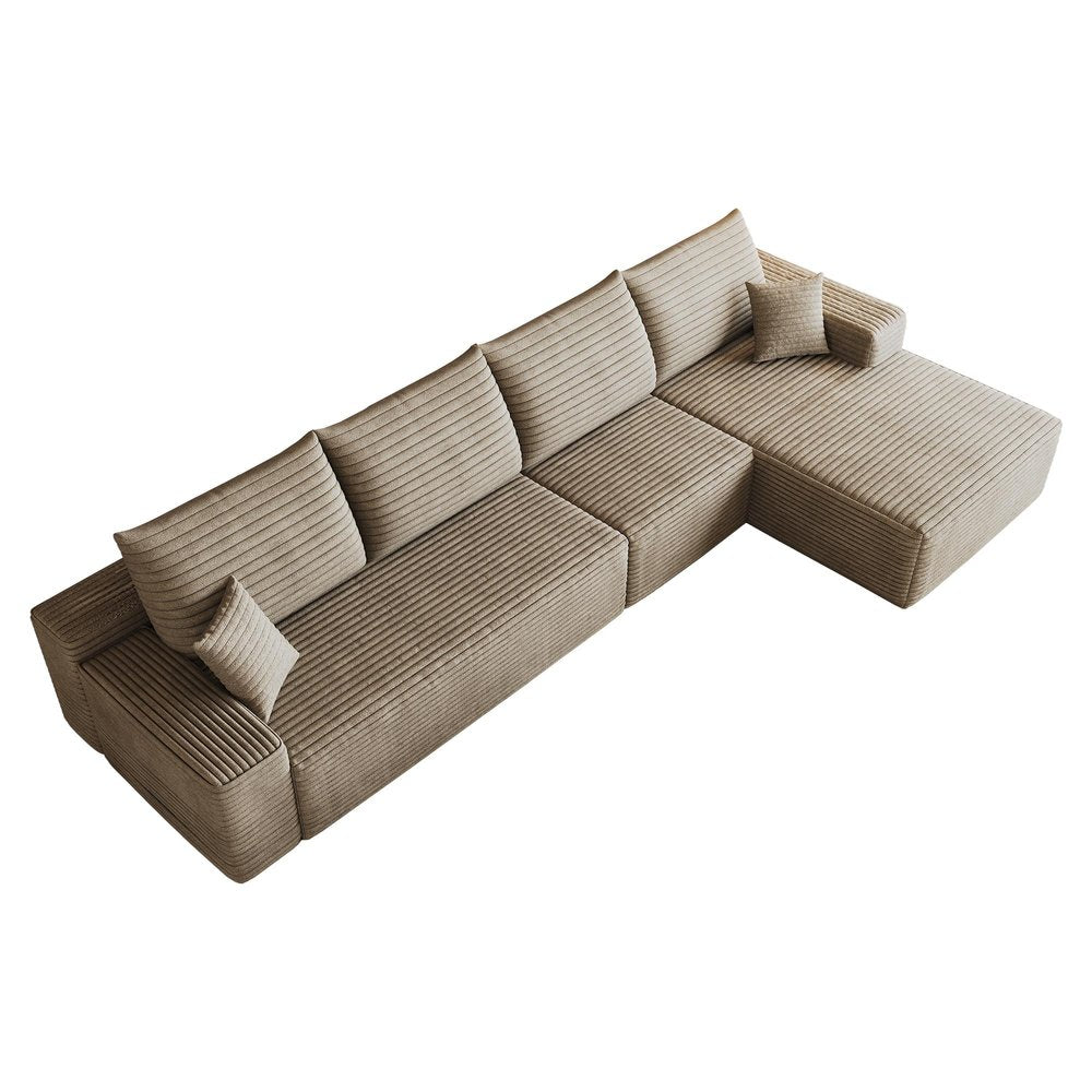 Camel Corduroy Modular L Shaped Sofa and Chaise Sectional