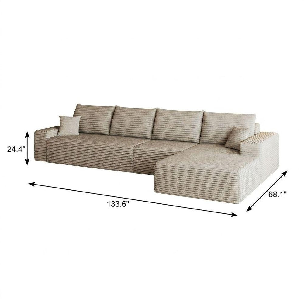 Camel Corduroy Modular L Shaped Sofa and Chaise Sectional