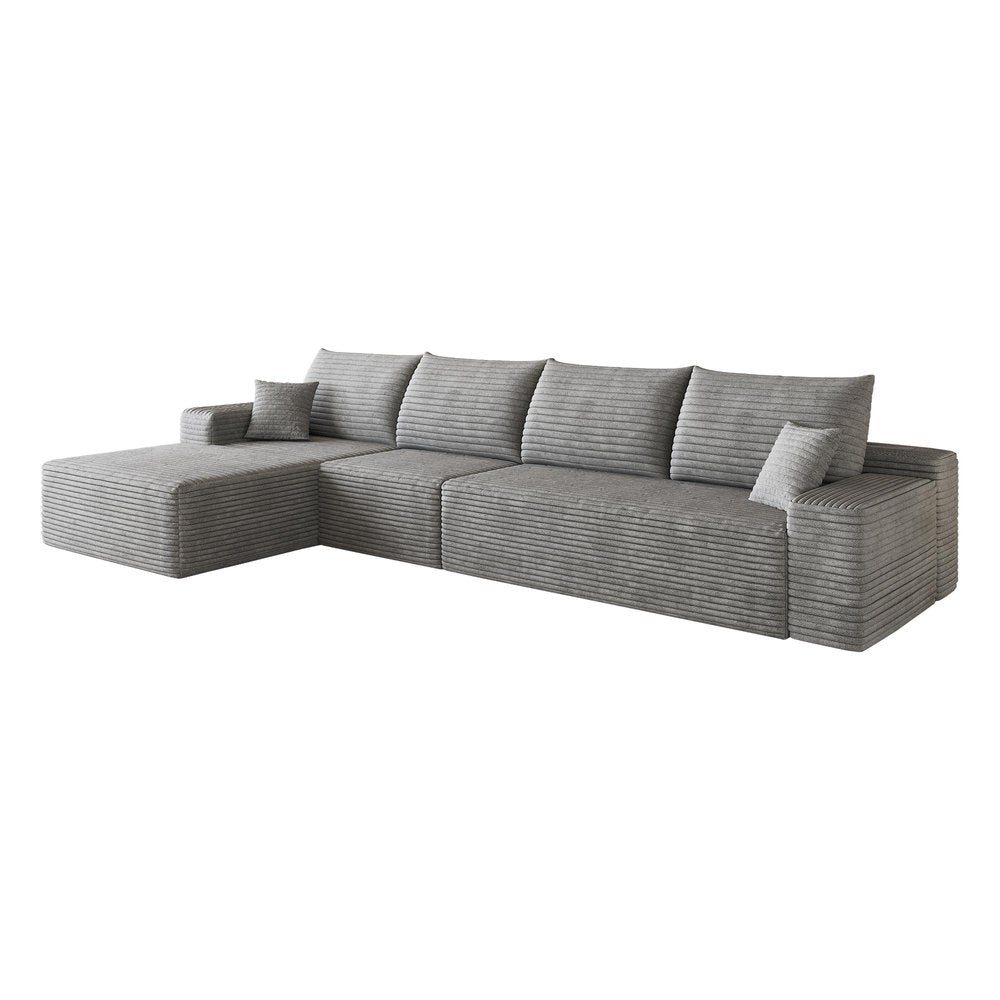 Gray Corduroy Modular L Shaped Sofa and Chaise Sectional