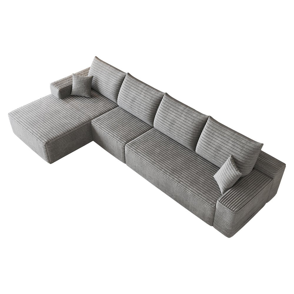 Gray Corduroy Modular L Shaped Sofa and Chaise Sectional